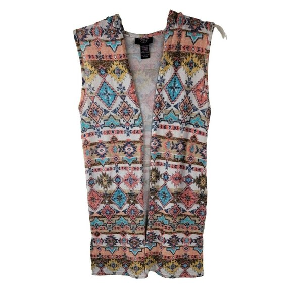 Woman's Hooded Poncho Jacket Cardigan Long Top Layer Multi-Colored Size L JH1153 - Picture 1 of 3